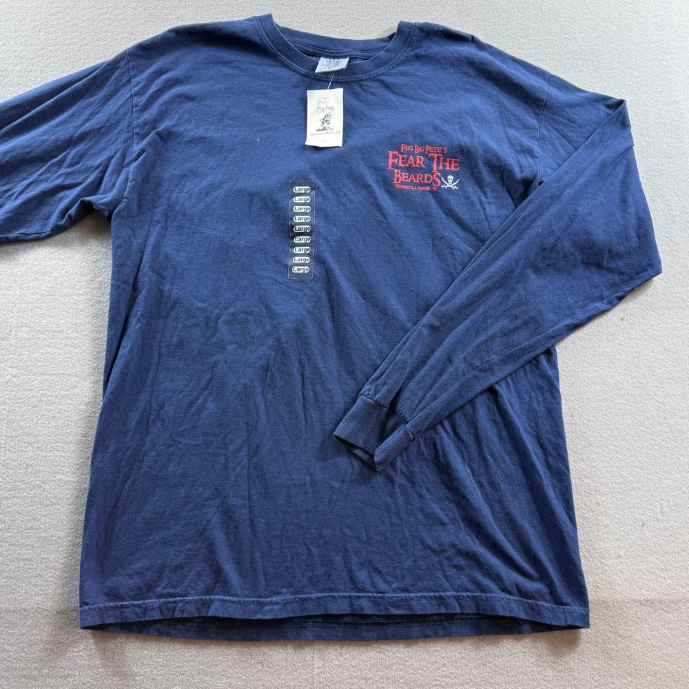 Comfort Colors Long Sleeve TShirt Mens Large Blue Fear The Beards Pirate Graphic
